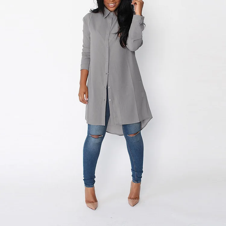 Sexy lange Chiffonbluse für Damen, große Größe, irt Cleanfit-Taille, A-Linie, Sve ort Sve, Polyesterstoff, Seidenglanz