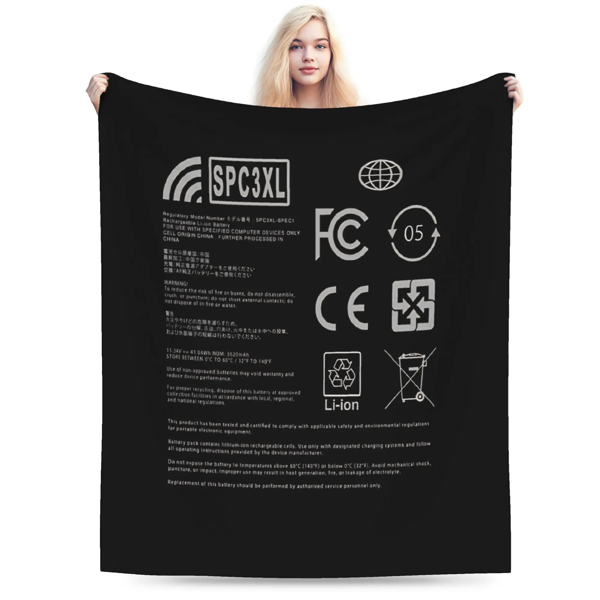 Inflatable Battery Soft Cozy Blanket  Graphic Travel Office Throw Blanket Couch Bed Flannel Bedspread Sofa Bed Cover