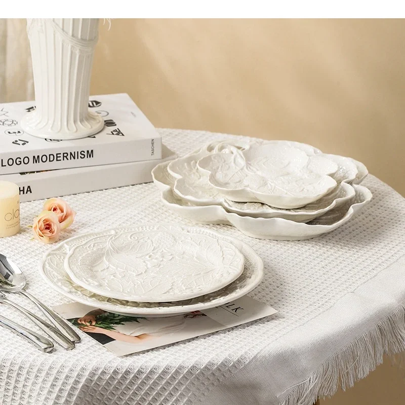 Fruit Relief Plate Restaurant Ceramic Cake Dessert Nordic Home Breakfast Pasta Salad Kitchen Tableware