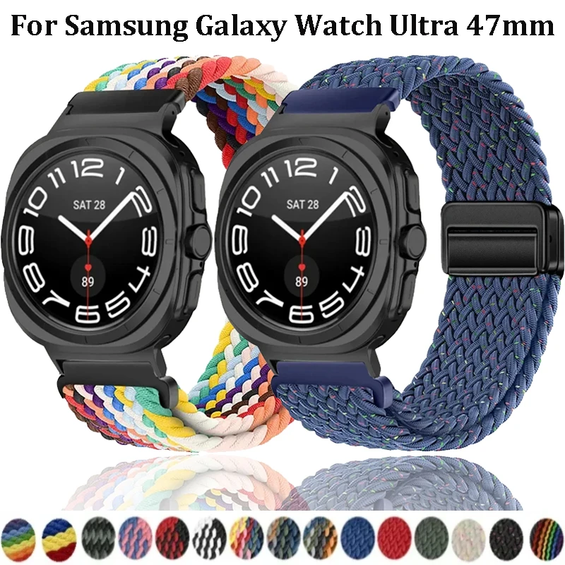 Einfaches geflochtenes Nylon-Schlaufenarmband für Samsung Galaxy Watch Ultra 47 mm Magnetknopf-Armband für Galaxy Watch 8 Ultra 2025 47 mm