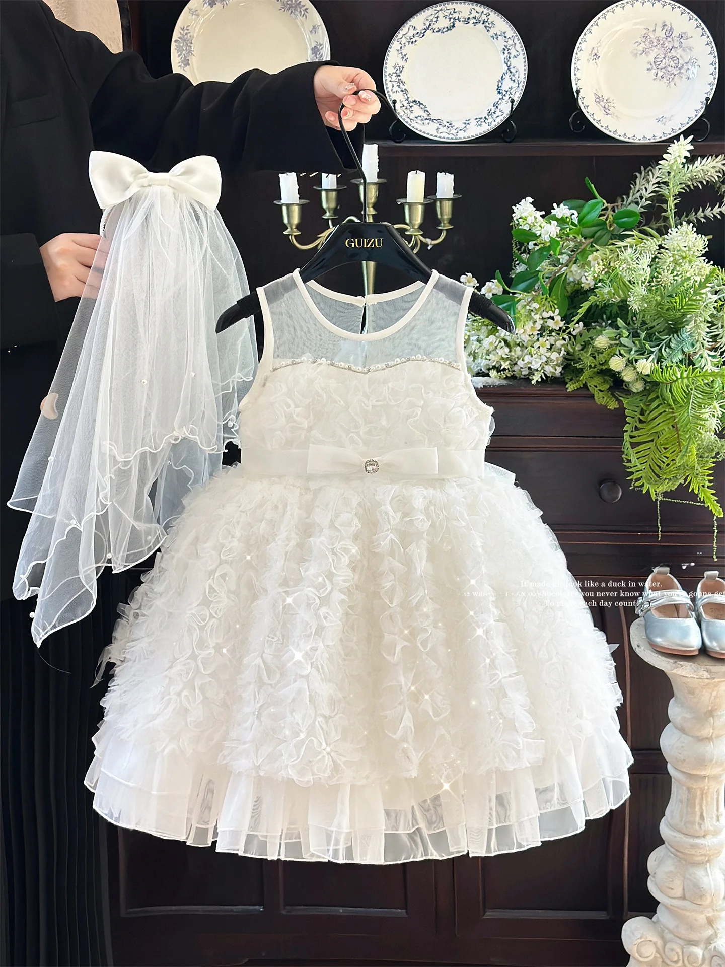 white-princess-skirt-for-girls-birthday-cake-style-layered-tulle-dress-children's-high-sensation-summer-new-arrival