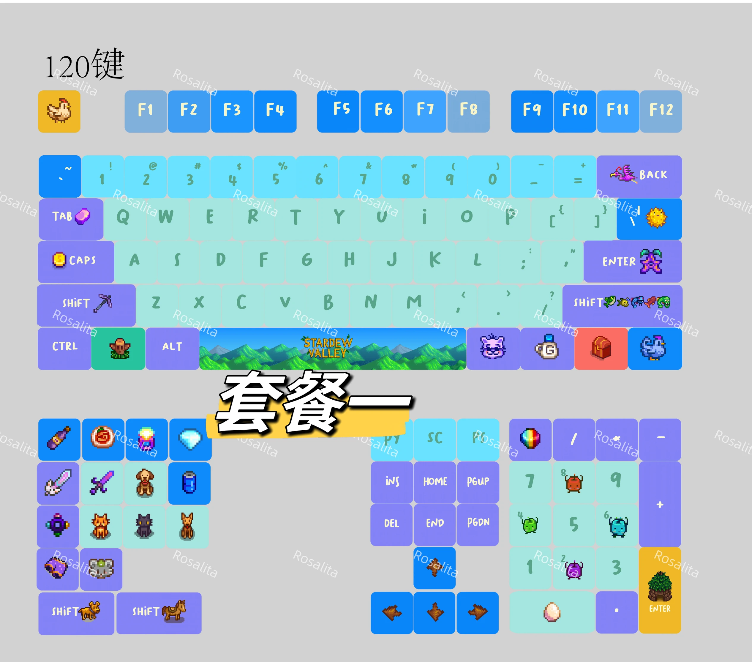 Stardew Valley Pixel Theme Keycaps Set PBT Keyboard Caps Customized Cherry Profile Keycaps for Mechanical Keyboard Accessories