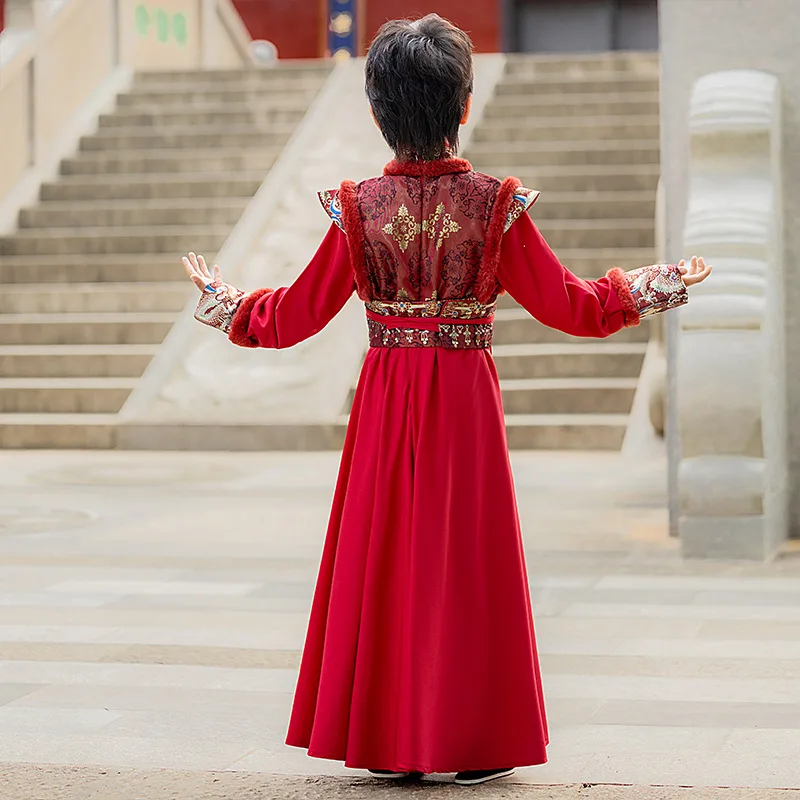 الأولاد Hanfu 2024 شتاء جديد الراقية الأصلي سلالة تانغ زي سميكة الأولاد ملابس وسيم السنة الجديدة