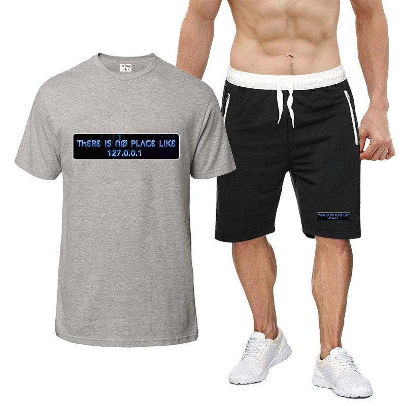عنوان IP الرسم 2025 تي شيرت صيفي + طقم سراويل رياضية لا يوجد مكان مثل 127.0.0.1 بدلة رجالية جديدة ذات تسعة ألوان بأكمام قصيرة #5