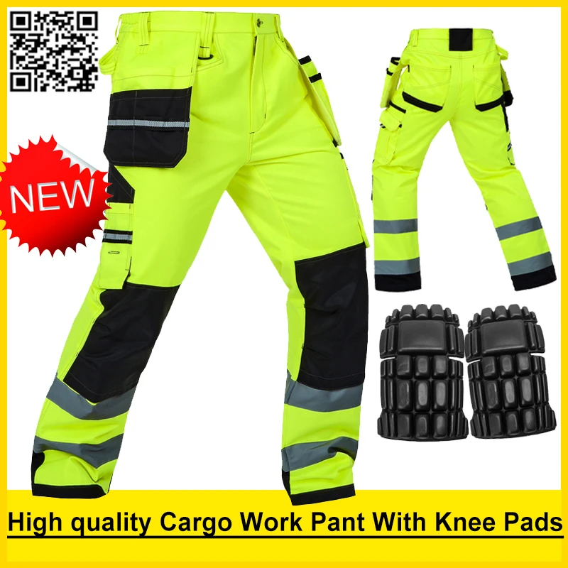 Bauskydd Mens Durable Work Pants Safety Workwear Multi-pocket Pants with Knee Pads Safety Working Trousers