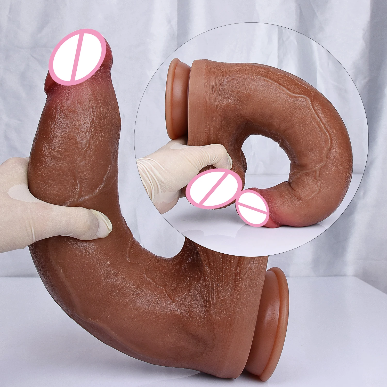 Soft Huge Dildo Brown Big Long Cock Double Silicone Vaginal Masturbators Penis Erotic Toy for Women Suction Cup Thick Glans Dick