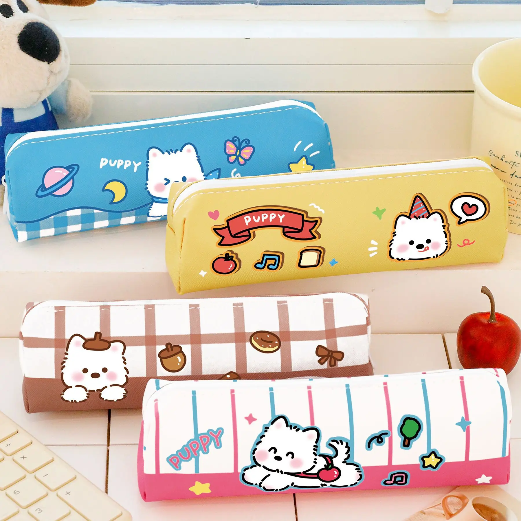 4 Stück niedlicher Welpe, große Kapazität, Bleistiftbeutel, Kinderbedarf, Belohnungsgeschenke für Studenten, ästhetischer Stifthalter, Büromaterial