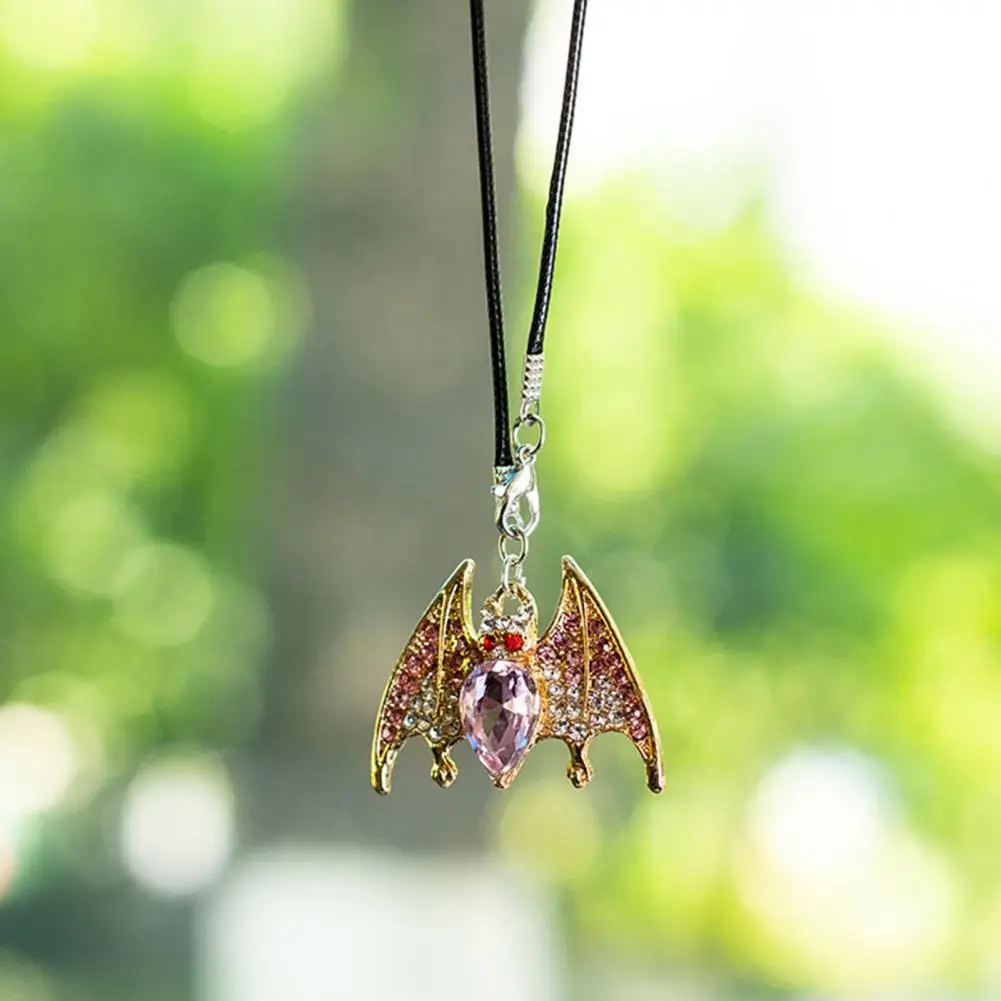 Bat Car Ornament Car Decor Rhinestone Bat Charm Halloween Sparkly Car Rearview Mirror Hanging Ornament Cute Accessory for Men