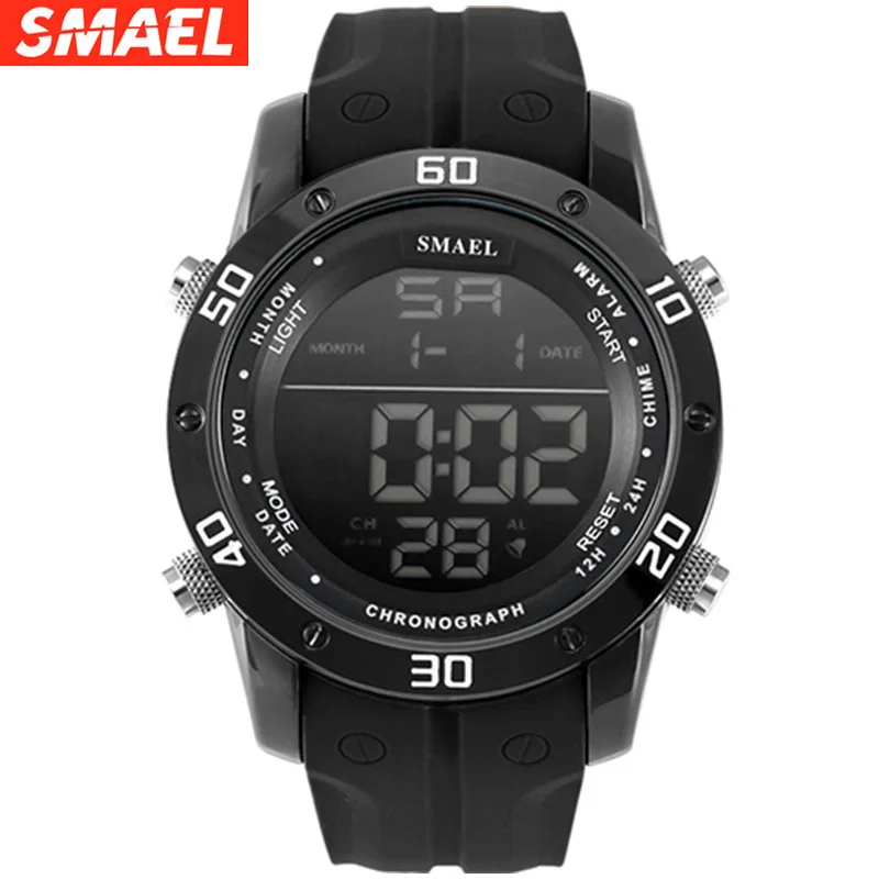 Smael Single Display Silicone Digital Sports Watch Multifunctional Waterproof Men's Alloy Outdoor Watch