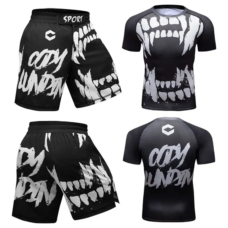 Men's MMA Compression T-shirt Sportswear Gym Tights Training Clothing Workout Jogging Running Boxing Rashguard Tracksuit for Men
