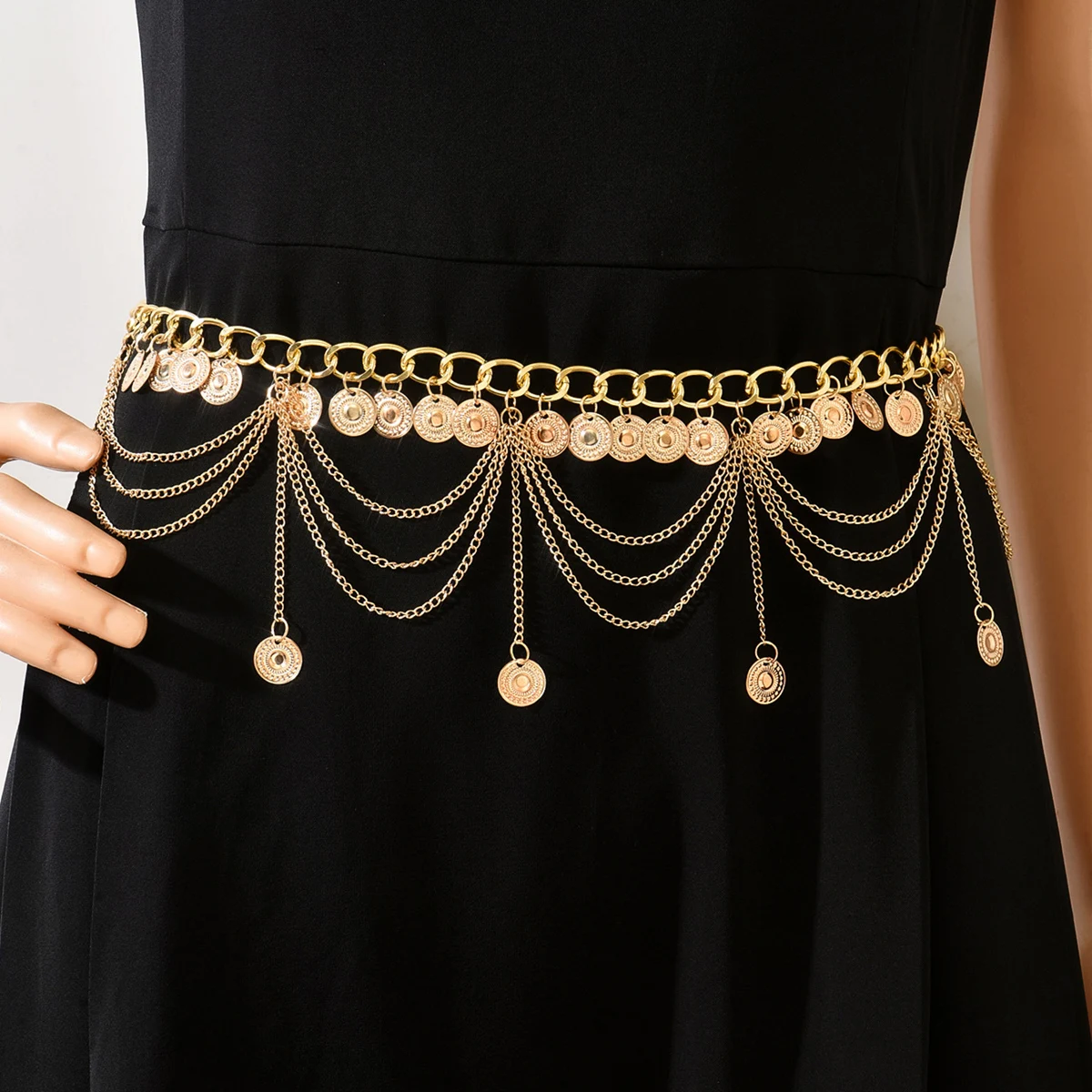 موضة جديدة الرقص الشرقي الخصر سلسلة للنساء أنيقة الذهب اللون عملة شرابة الخصر قلادة تنورة سلاسل حزام مجوهرات
