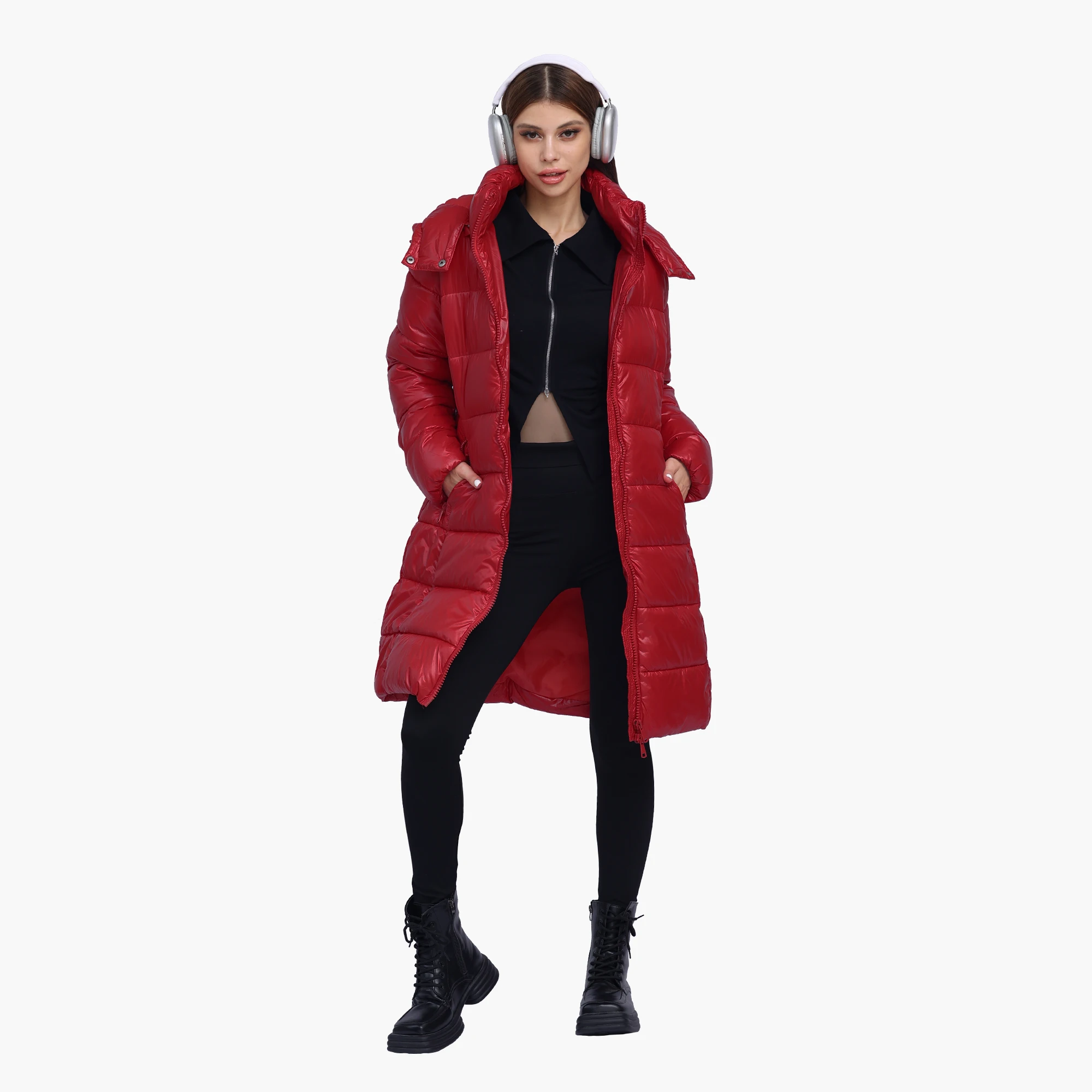 SANTELON Women Winter Long Thick Warm Puffer Jacket Coat With Adjustable Hood Female Fashion Windproof Parka Solid Outerwear