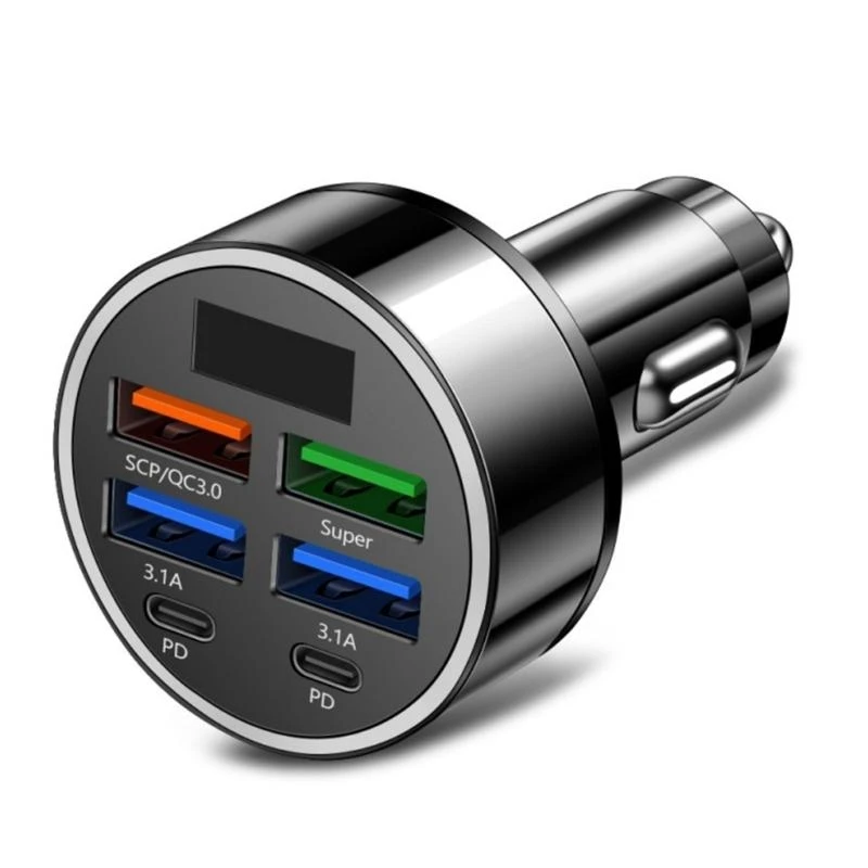 77UB MultiDevice Car Charger 6Port Digital Voltages Display Safe Charging Adapter for Business Travel Car Phone Charger