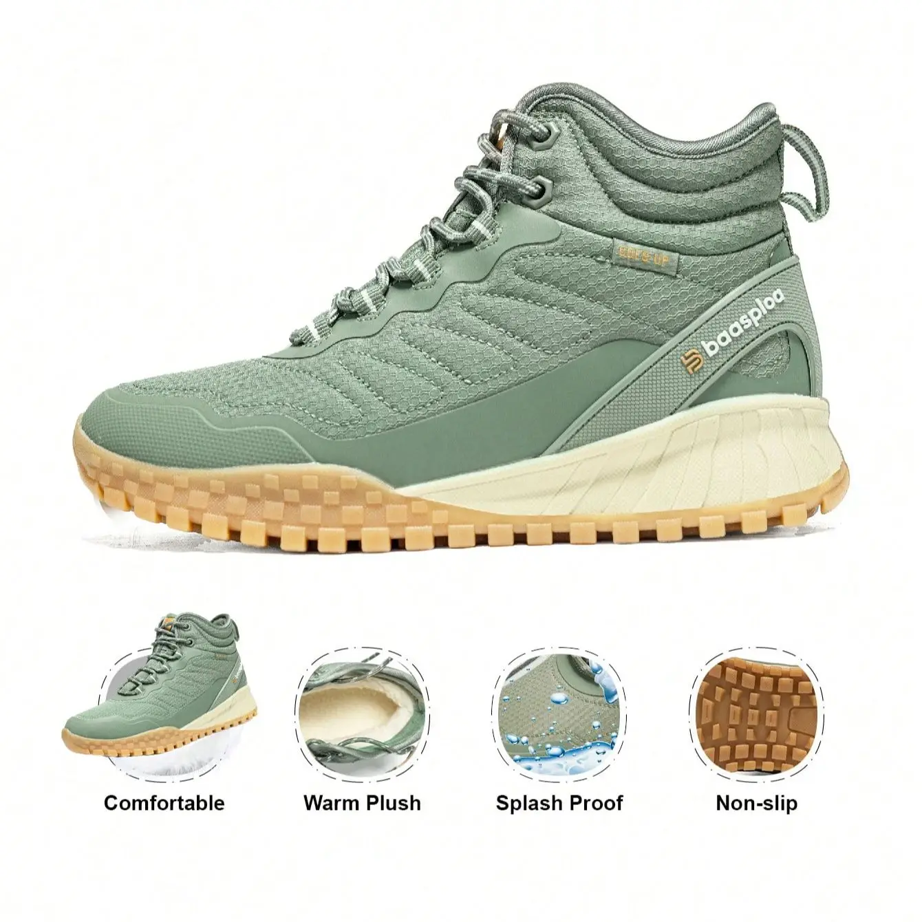 Baasploa Winter Women Sneakers New Casual Waterproof Plush Warm Snow Boots Female Outdoor Non-Slip Lace up Walking Shoes ﻿