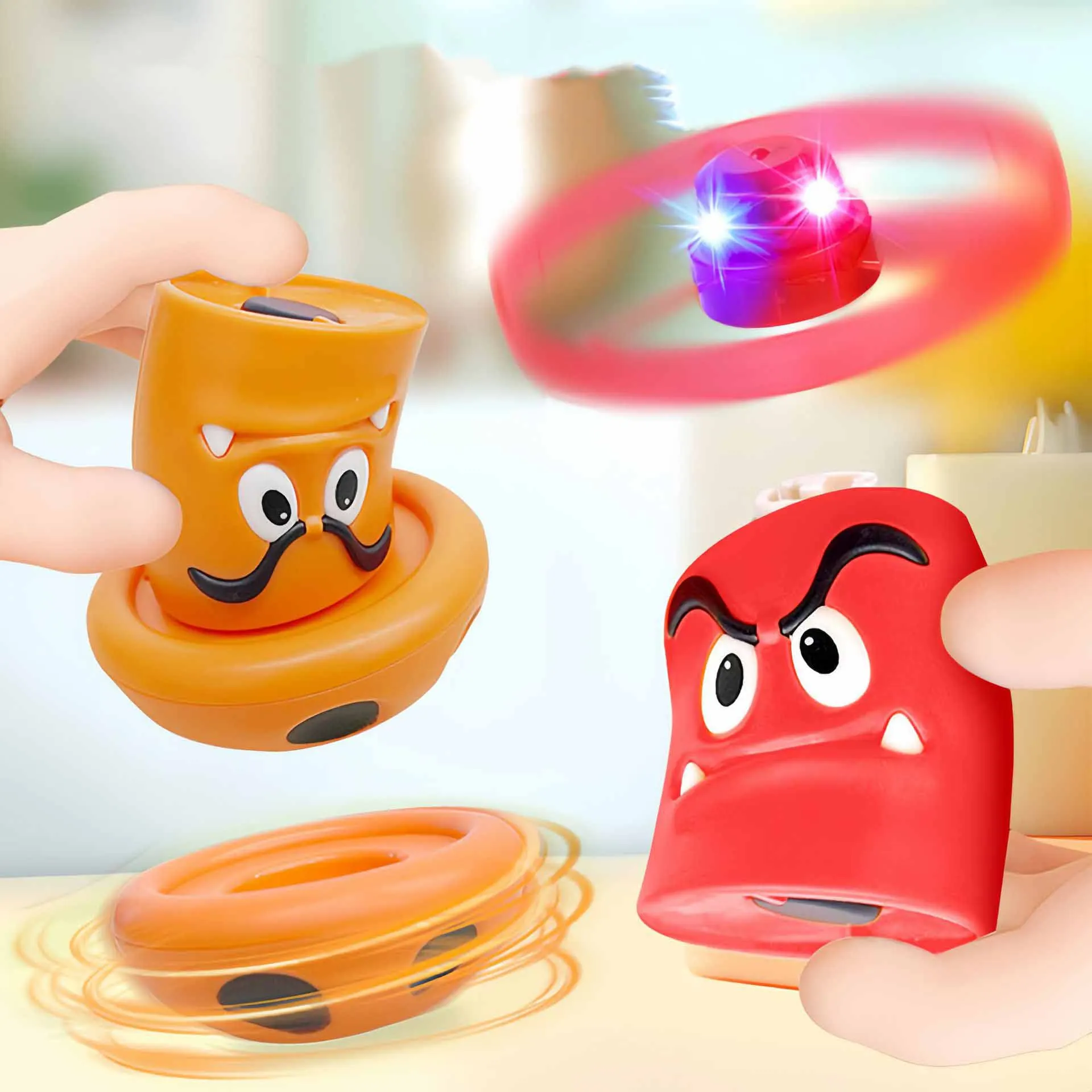 Cartoon Cute Fun Creative Small Mushroom Gyro Toys Novelty Press One-Click Launch Two-Player Match Rotating Gyro Toys Kids Gifts