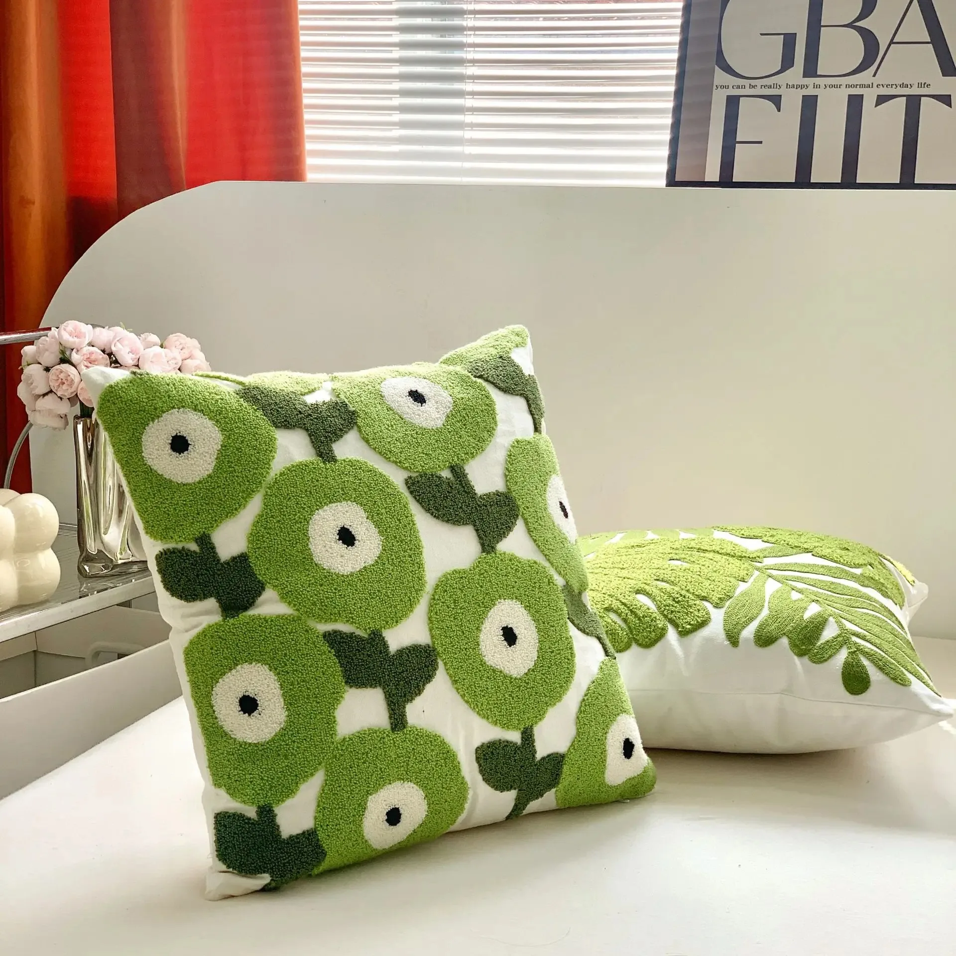 Tulpe Plüsch Kissen bezug minimalist ische einfache Sofa Stempel Taille Kissen bezug Wohnkultur bestickte Kissen bezug 45x45cm – Detail 10