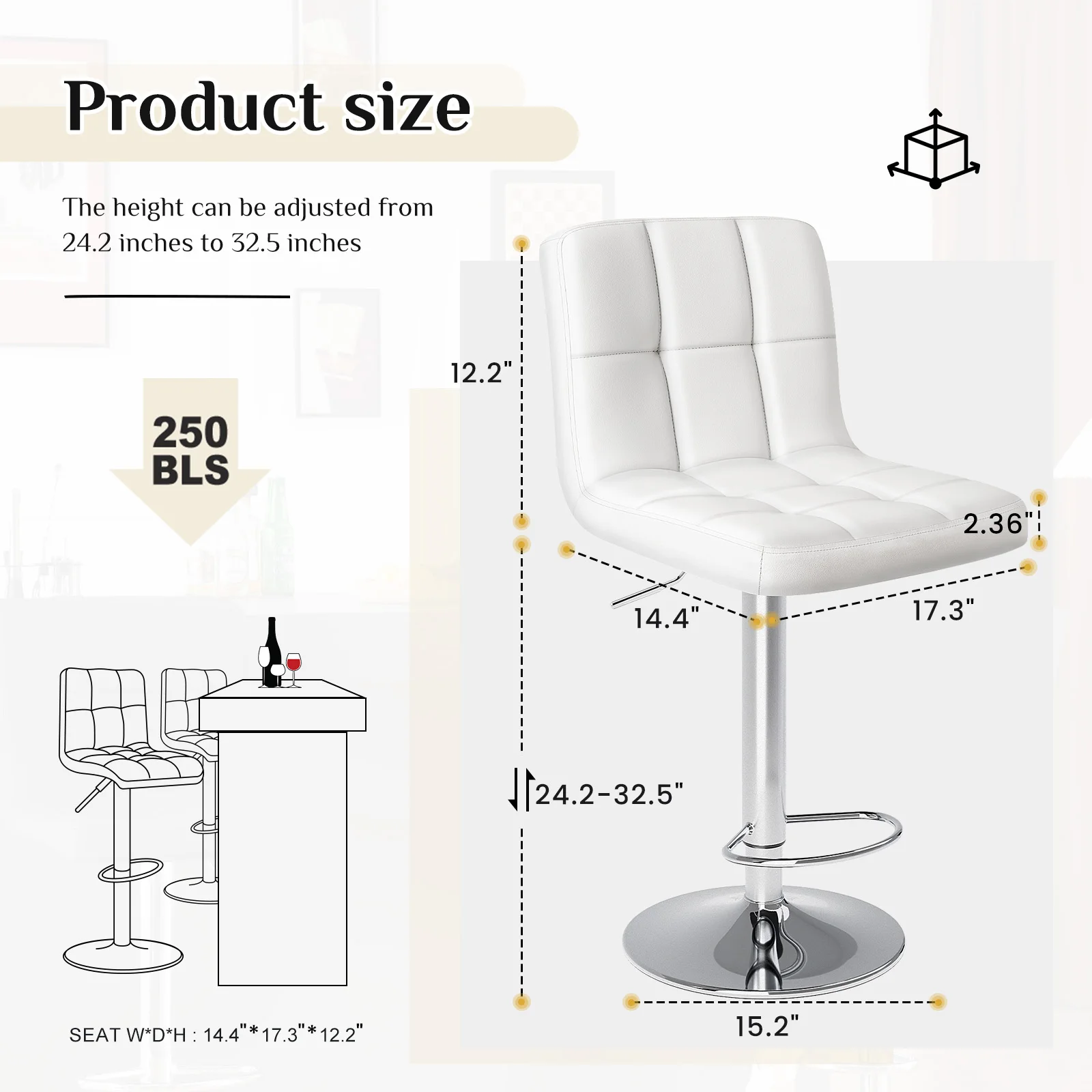 JHK Ergonomic Armless PU Leather Adjustable Swivel Office Chair Counter Height Thickened Seat Cushion with Back Gaming Chair view 3