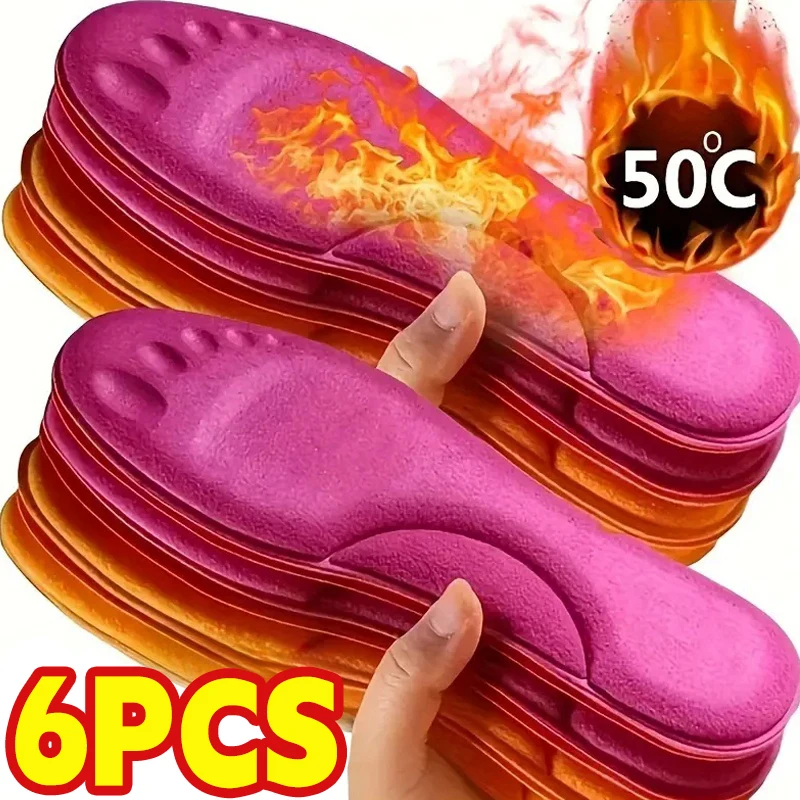 2/6PCS Self Heating Insoles Thermostatic Thermal Insole Massage Memory Foam Arch Support Shoe Pad Heated Pads Winter Men Women