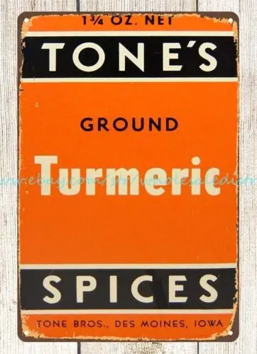 1950s TONES SPICE turmeric DES MOINES IOWA IA metal tin sign fancy wall decor