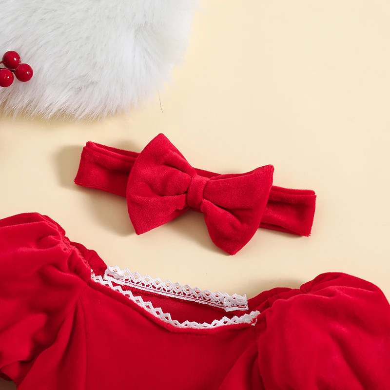 

Kids Baby Girl Christmas Dresses Toddler Christmas Clothes Long Sleeve Fluffy Red Princess Dress Headband Xmas Outfit 6 Months