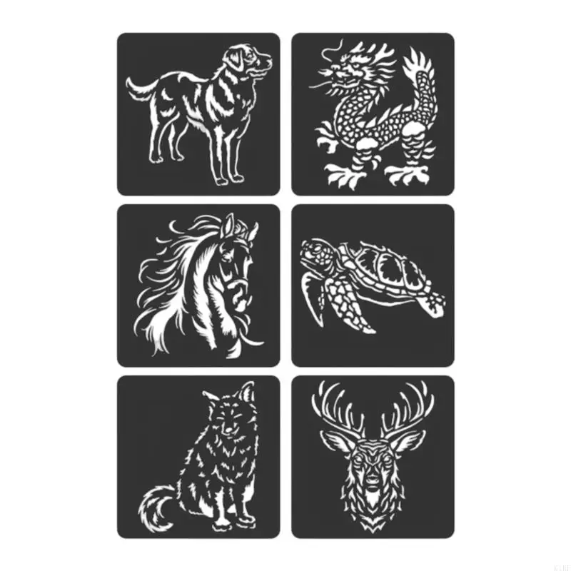 6 Pcs Animal Series Stencils for Painting Hollow Out Theme Stencils Scrapbook Journal Stencils Drawing Stencils K1KF