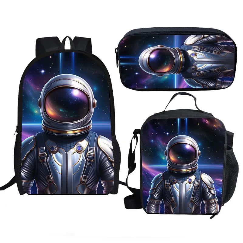 الكرتون شعبية الجدة مضحك رائد الفضاء 3D طباعة 3 قطعة/المجموعة طالب الحقائب المدرسية كمبيوتر محمول Daypack حقيبة الظهر حقيبة الغداء مقلمة #1