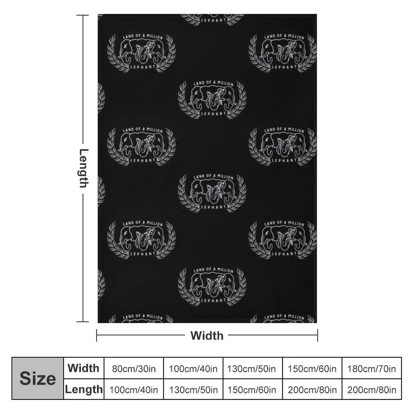 Land of a Million Elephants in Black Throw Blanket Travel Sleeping Bag Blankets