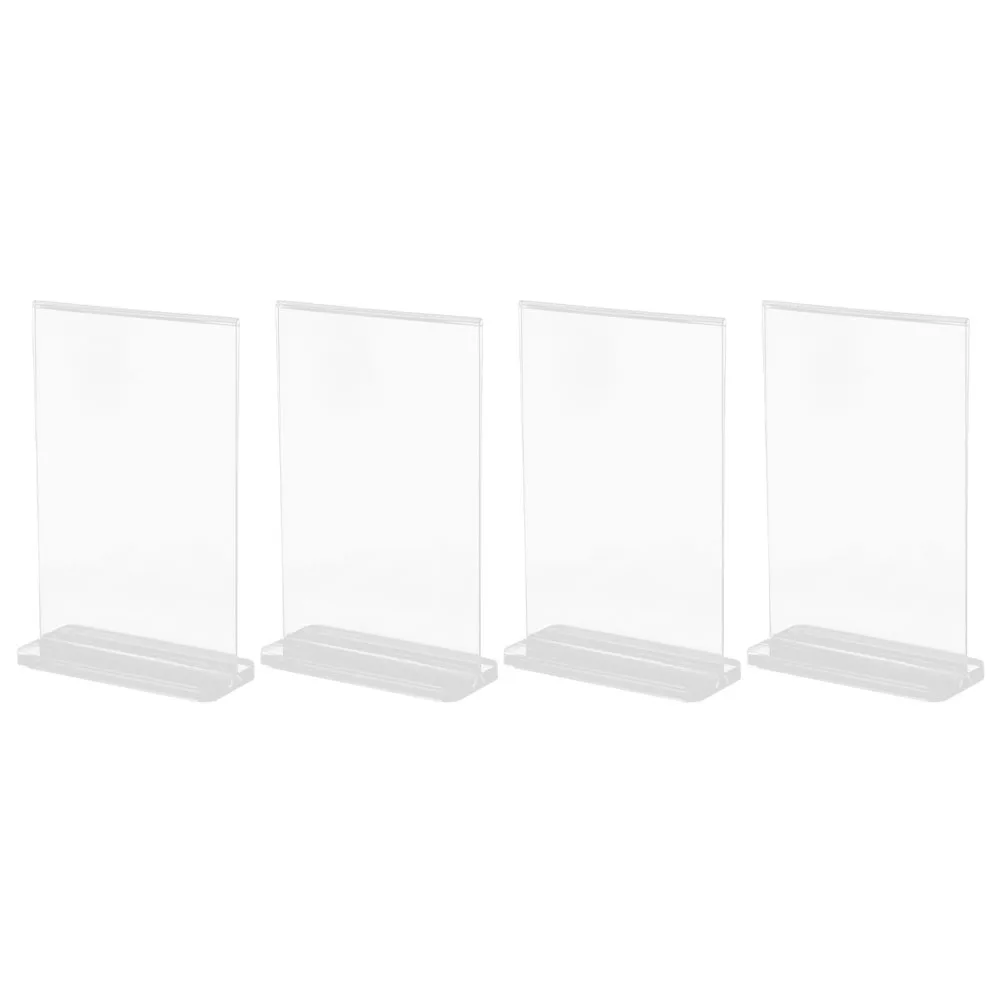 

4pcs T-shaped Acrylic Display Rack Double-sided Sign 9x12.8cm Poster Holder Stand for Cafe Restaurant Banner Storage Rack