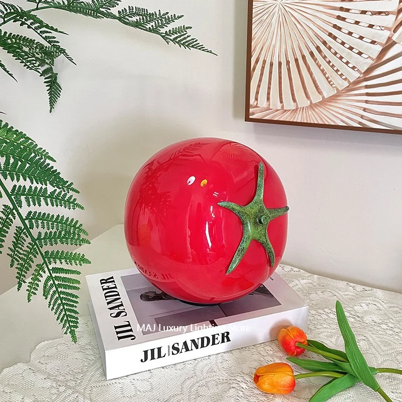 Modern Tomato Glass Table Lamp Home Decor Nightlight Bedroom Bedside Atmosphere Light Tomato Lamp Gift Ornaments Night Stand
