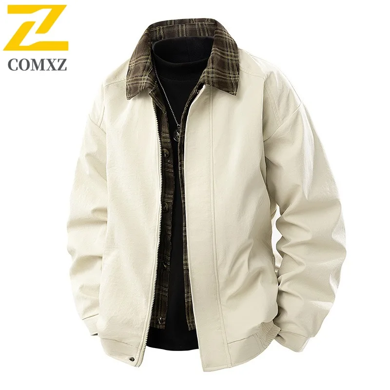 

COMXZ Casual Stand Collar Men Jacket Outdoor Trip Windproof Coat Pure Color Trekking Comfortable Light Autumn Motorcycle Jackets