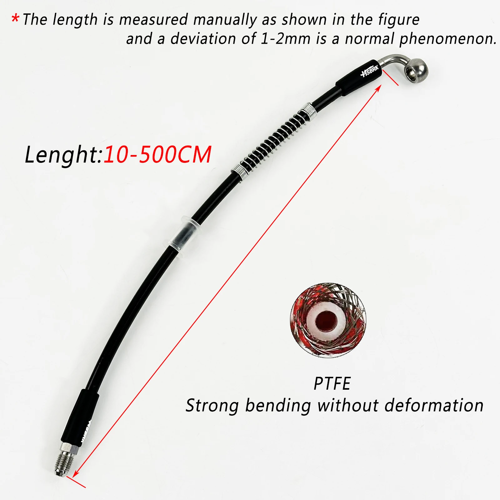 M10*1.0MM 0°/28°/90°10-500cm Black PTFE Motorcycle/Automobile Hydraulic Brake Hose Steel Connector Suitable for Yamaha/Kawasaki