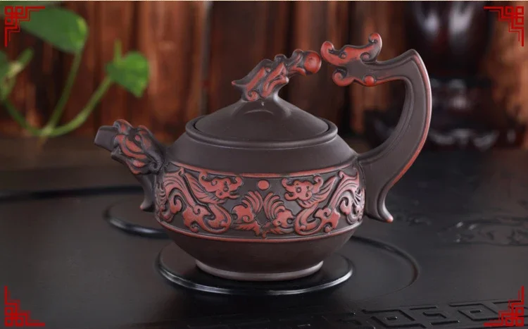 Chinese Traditional Teapot Shuanglongxizhu Pot Handmade Zisha Teapot Puer Tea Makers Tea Ceremony Set Teapots Coffeeware Teaware