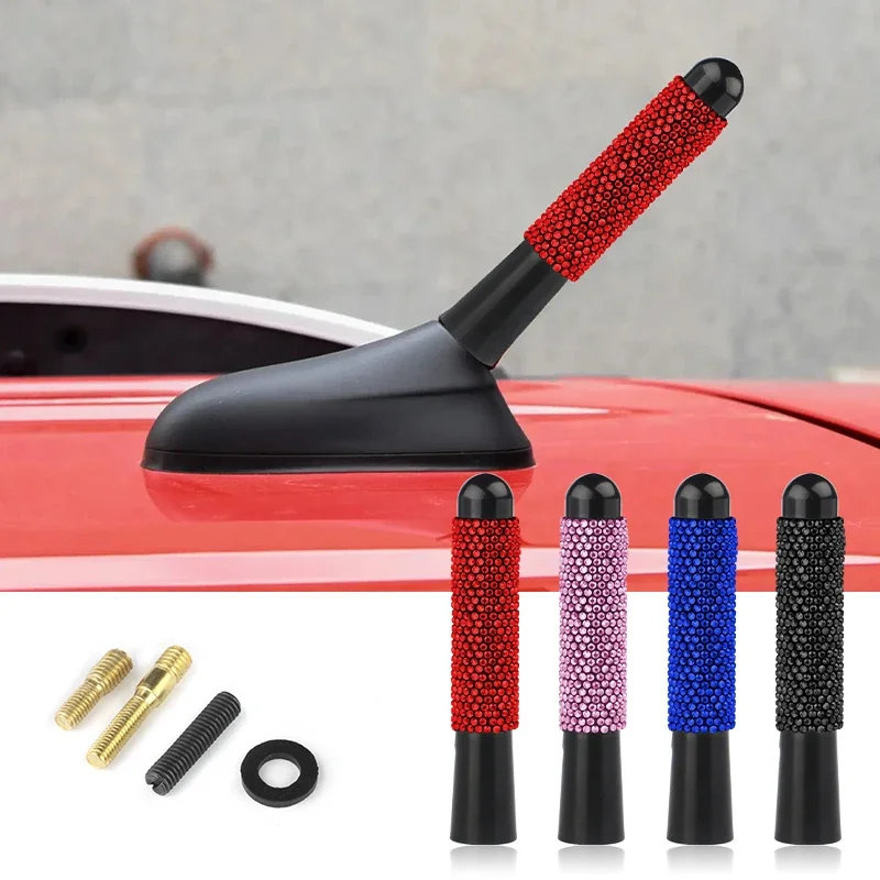 8cm/3.14in Crystal Diamond Car Antenna Auto Retrofit Decors Contains 4 Screws 2 Gaskets Universal Bling Car Accessories