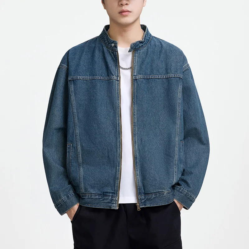 Men's Casual Non-Stretch Denim Jacket High Street Style Zipper Loose Workwear Jacket Plus Size Trendy Streetwear Top 118 S5b0478deffe345908b6cb2d766557150U