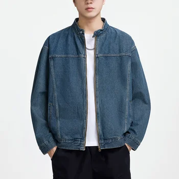 Men's Casual Non-Stretch Denim Jacket High Street Style Zipper Loose Workwear Jacket Plus Size Trendy Streetwear Top 5