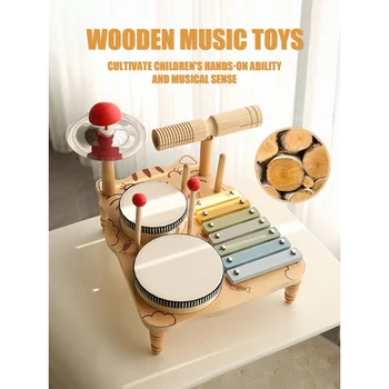 Children&#x27;s wooden early education musical percussion instrument piano drum gong baby hand drum beat puzzle toys for children gifts