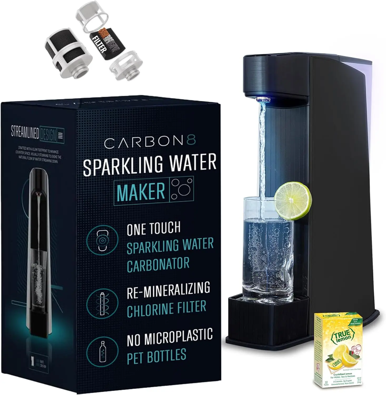 Sparkling Water Maker Machine - Home Soda Streaming Machine, Screw-In CO2 Carbonator, Countertop Water Mineralizer, Seltzer Soda