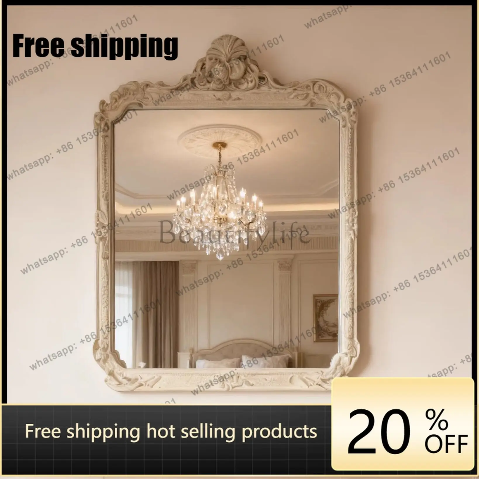LD French bathroom background decorative mirror high definition retro engraving art mirror