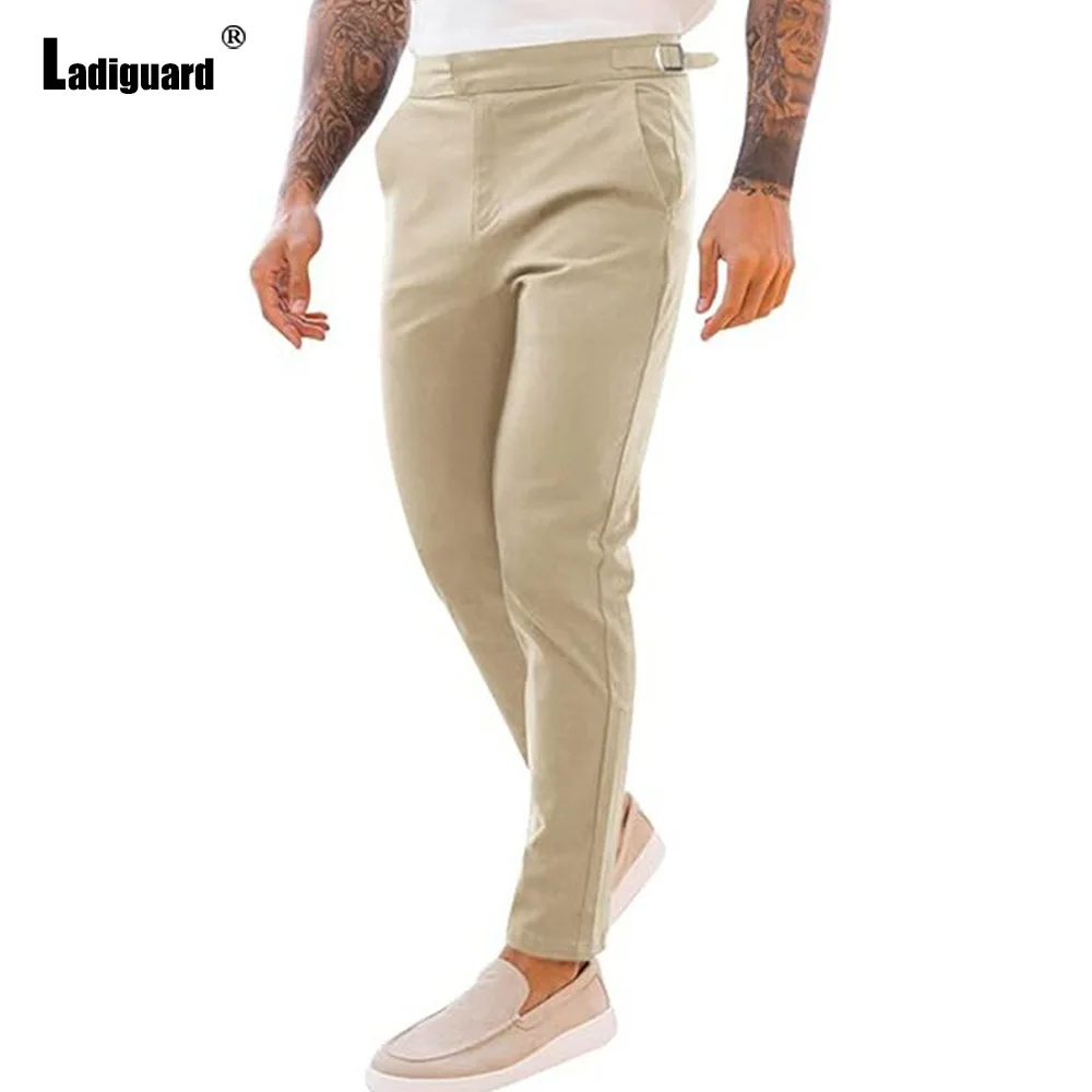 

2025 Men's Stand Pocket Napel Suit Pants Solid Khaki Trouser Plus Size Mens Elegant Pencil Pants Male Ankle-Length Bottoms New