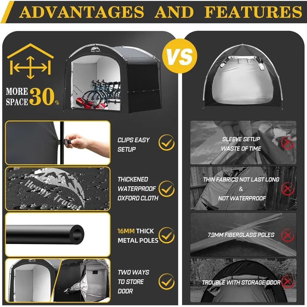 Waterproof Portable Bike Shelter for 2-5 Bikes with 30% Extra Storage for Outdoor Use