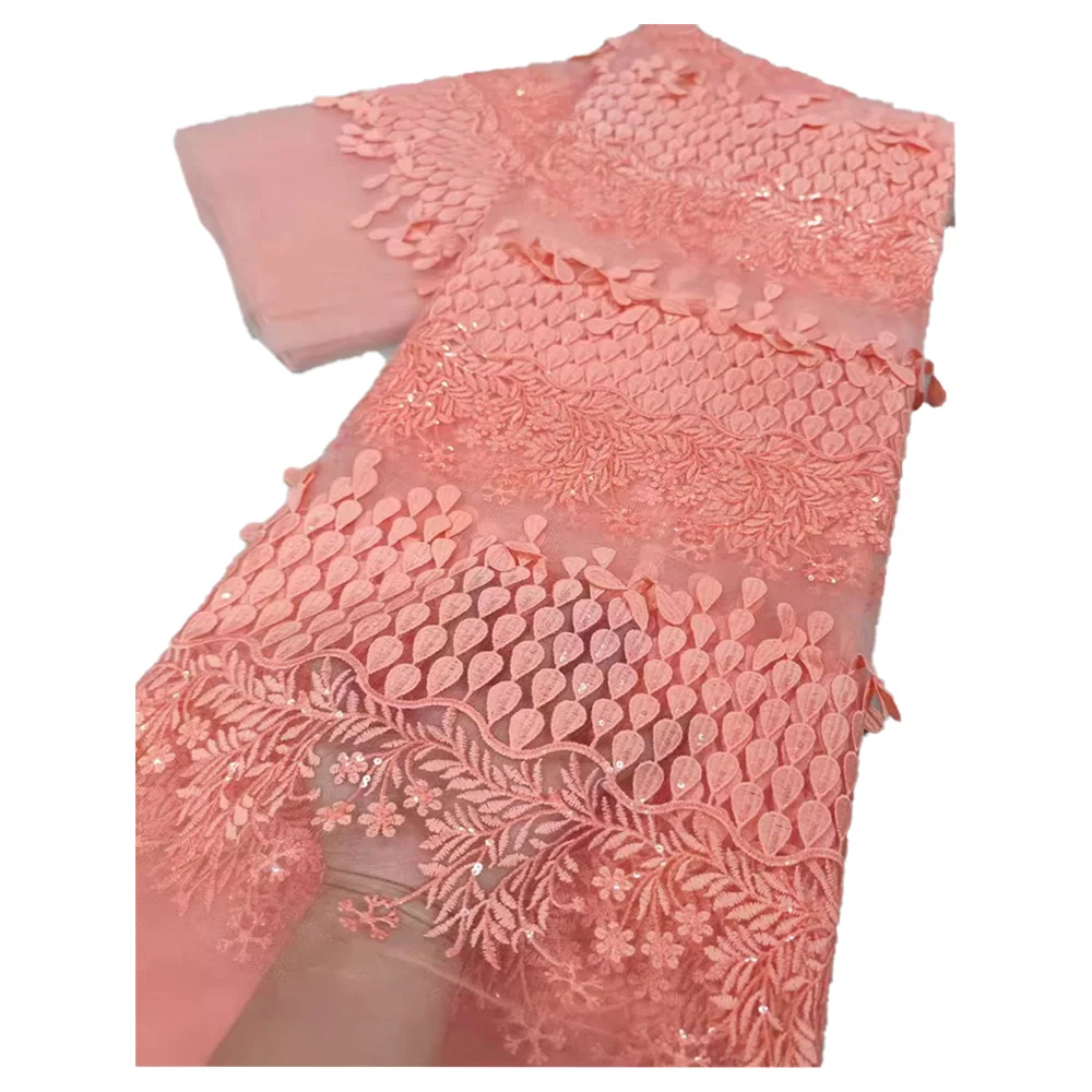 African lace Embroidery Lace milk Silk Fabric 2025 high quality Nigerian water soluble Organza tulle sequined sewn gown