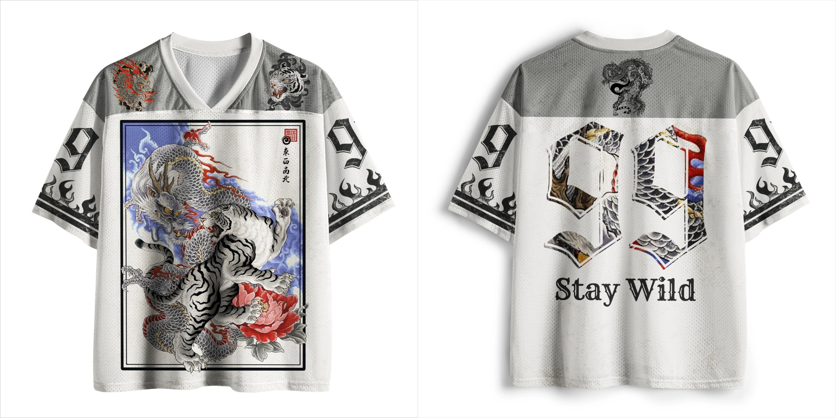 Dragon and Tiger Fun Pattern 3D Printing V-neck Sports and Fitness T-shirt for Men and Women, Children's Street Casual Top