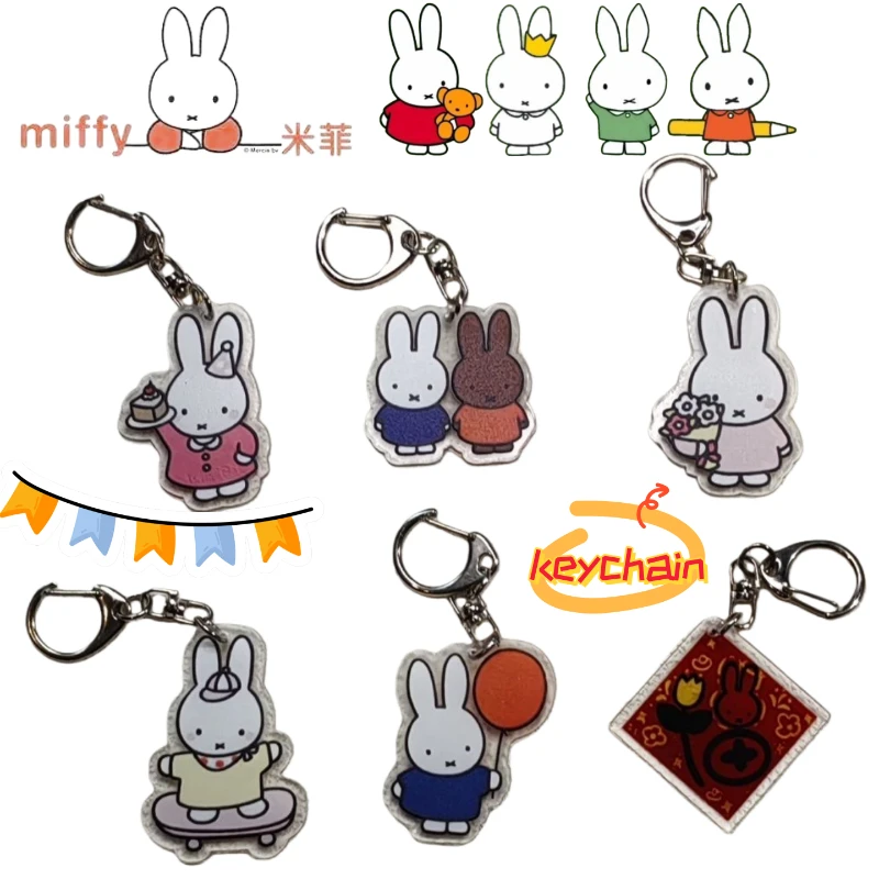 

New Miffy Rabbit Personality Creative Acrylic Keychain Student School Bag Backpack Exquisite Decorative Pendant Holiday Gifts