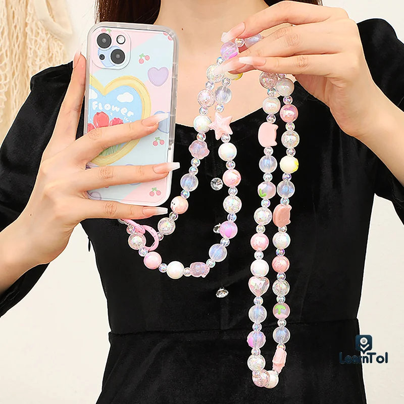 

1 Piece Phone Case Hanging Keychain 120cm Colorful Beaded Crossbody Phone Chain Bag Straps Replacement