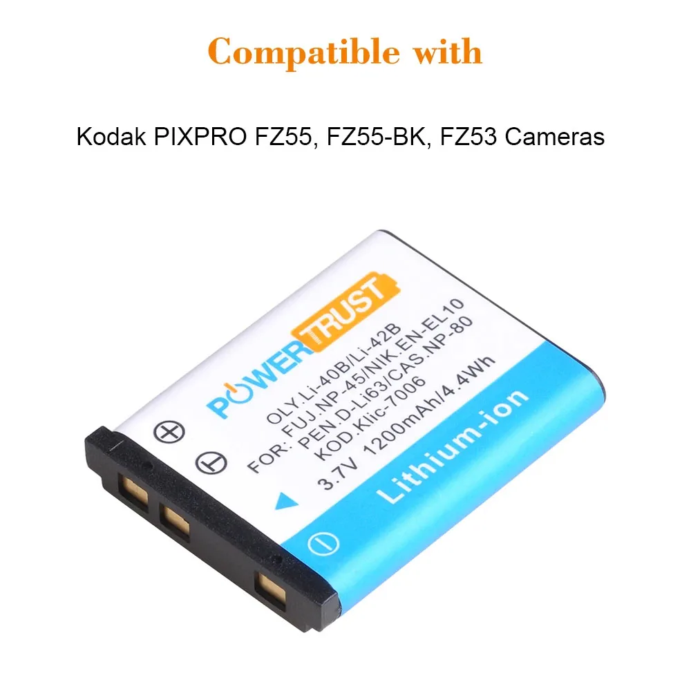 Battery/ Slim USB Rapid Charger Replacement for Kodak LB-012,KLIC-7006, Kodak PIXPRO SL5 FZ55 FZ53 FZ52 X52, FZ55-BK Cameras