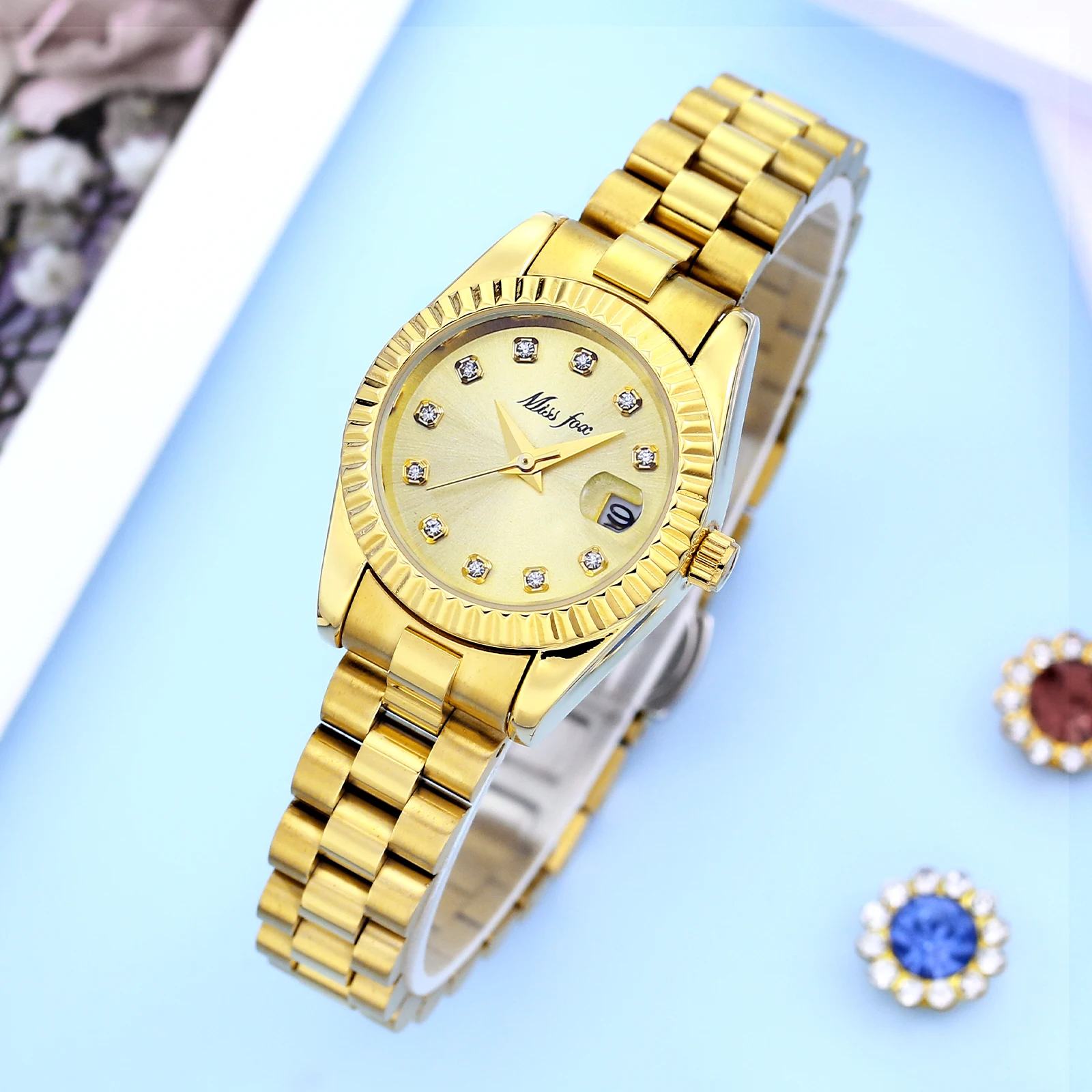 Elegant Ladies Quartz Watches With Calendar Gold Business Small Wrist Women Dress Watch Waterproof Wristwatches Gift For Female