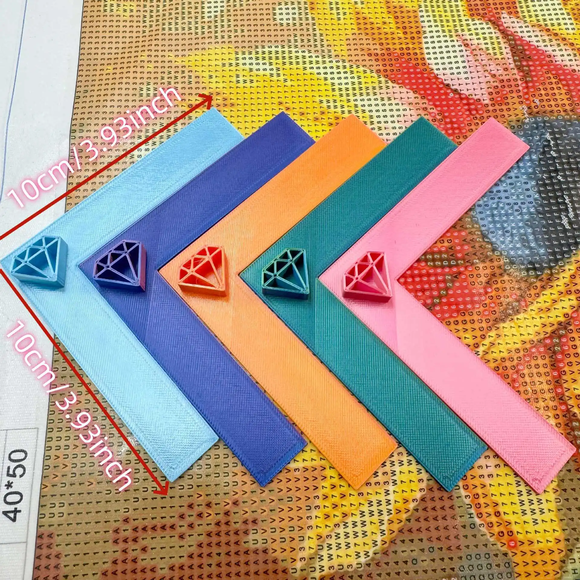 Diamond Art Corner Ruler, 10cm L-Shape Plastic Positioning Tool, Multi-Color 90-Degree Alignment Square for Diamond Painting