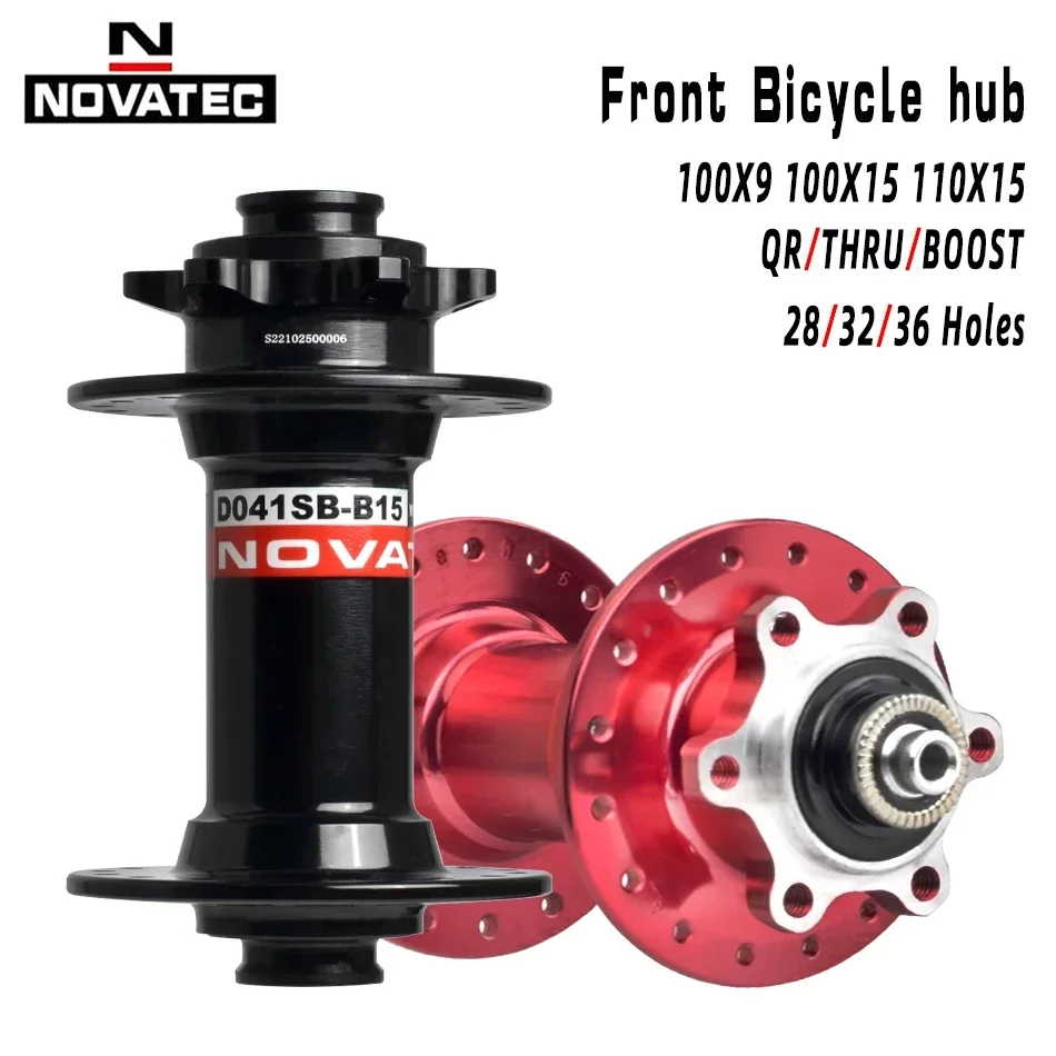 NOVATEC-buje delantero para bicicleta de montaña D041SB, 2 rodamientos, 28/32/36 agujeros, freno de disco de 6 pernos, QR/THRU/BOOST para MTB Freehub