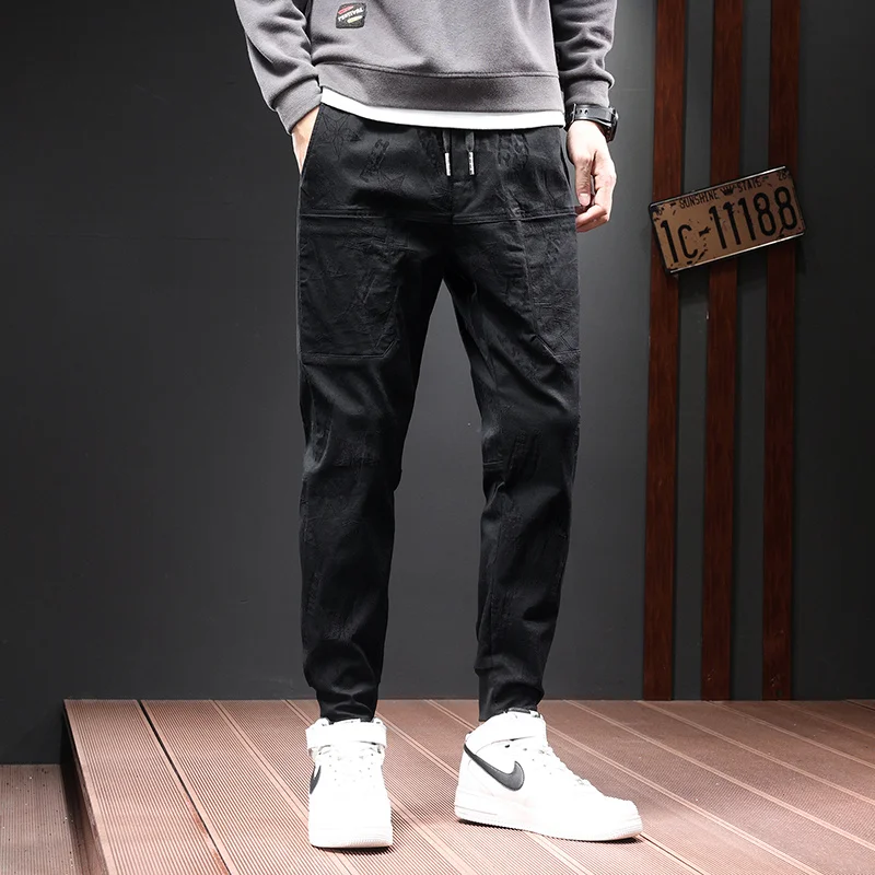 

New Men's 2023 Casual Drawstring Jeans Hip Hop Streetwear Elastic Waist Black Denim Pants Slim Trouser Joggers Large Size M-4XL