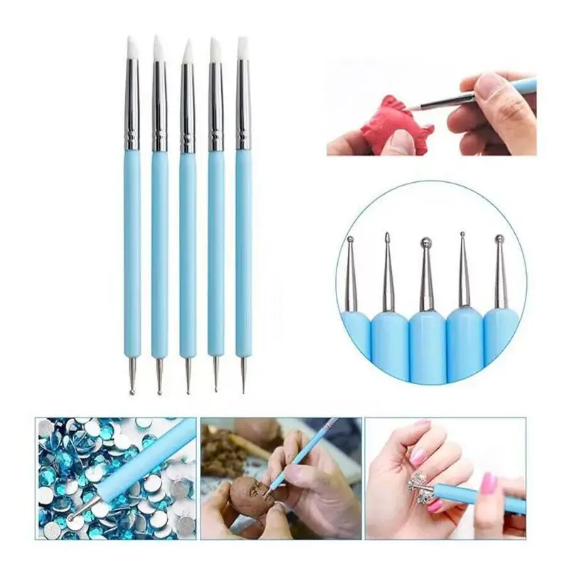 New 5Pcs Double Head Silicone Carving Pen DIY Ceramic Tool Clay Soft Clay Plastic Knife Carving Pen Nail Tool Drilling Pen Set